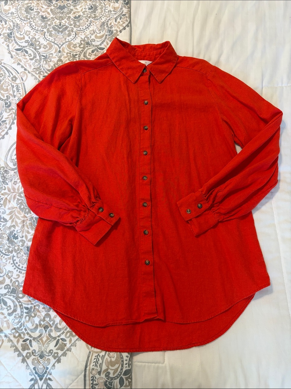 LC Lauren Conrad Red Linen-Blend Button Top XS